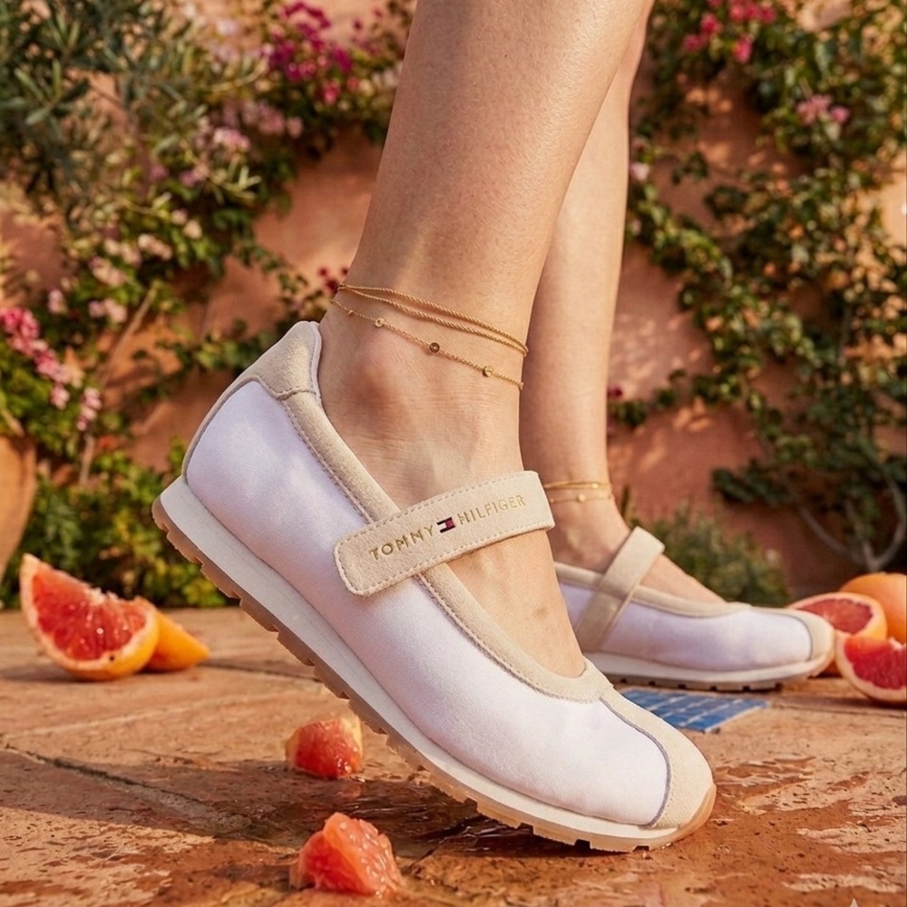 Tommy Hilfiger Cream and Tan Mary Jane Flats